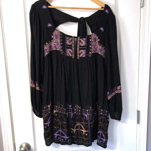 Free People Embroidered Babydoll Dress Small Black - Picture 2 of 8